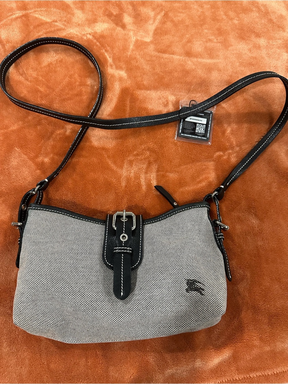 Burberry Black and Cream Canvas Crossbody with Buckle Detail